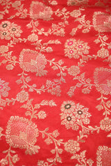 Red Banarasi Silk Brocade with Gold Zari Floral Motifs