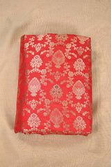 Red Banarasi Silk Brocade with Gold Zari Floral Motifs