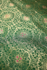 Bottle Green Raw Mango Silk with Intricate Resham & Gold Zari Floral Detailing