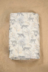 Off White Semi Cotton Silk with Geometric Resham & Shikargah Motif Print