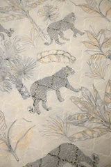 Off White Semi Cotton Silk with Geometric Resham & Shikargah Motif Print