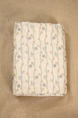 Cream Semi Cotton Silk Fabric with Tanchui Resham & Floral Block Print