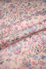 Peach Cotton Silk Fabric with Tanchui Resham & Vertical Floral Block Print