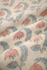 Beige Cotton Silk Fabric with Tanchui Resham & Vertical Floral-Paisley Block Print