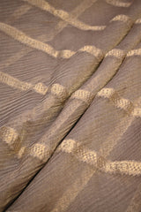 Grey Tissue Silk Fabric with Gold Zari Criss-Cross Pattern