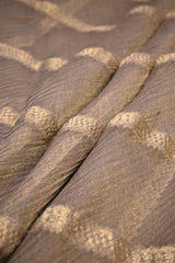Grey Tissue Silk Fabric with Gold Zari Criss-Cross Pattern