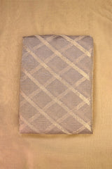 Grey Tissue Silk Fabric with Gold Zari Criss-Cross Pattern