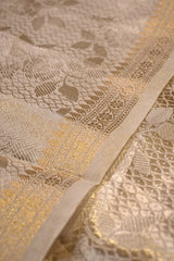Ivory Tissue Silk Fabric with Gold Zari Floral Brocade