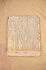 Ivory Tissue Silk Fabric with Gold Zari Floral Brocade