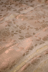 Ivory Tissue Silk Fabric with Gold Zari Floral Brocade