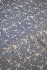 Grey Chanderi Silk Fabric with White Abstract Digital Prints