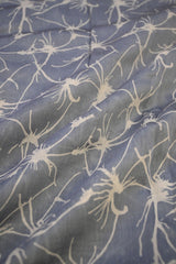 Grey Chanderi Silk Fabric with White Abstract Digital Prints