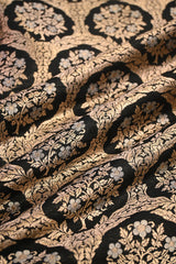 Black Katan Silk Fabric with Gold Zari Ethnic Jaal