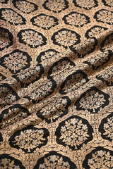 Black Katan Silk Fabric with Gold Zari Ethnic Jaal