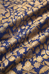 Royal Blue Katan Silk Fabric with Sonarupa Floral Jaal