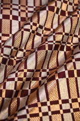 Brown Satin Silk Fabric with Sonarupa Geometrical Motifs