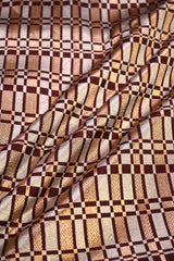 Brown Satin Silk Fabric with Sonarupa Geometrical Motifs