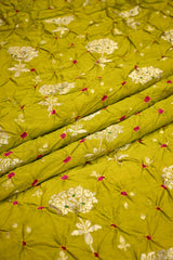 Lime Green Chiniya Banarasi Silk Fabric with Bandhni and Zari Meenakari