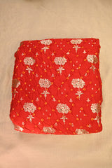 Red Chiniya Banarasi Silk Fabric with Bandhni and Zari Meenakari Motifs