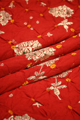 Red Chiniya Banarasi Silk Fabric with Bandhni and Zari Meenakari Motifs