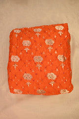 Orange Chiniya Banarasi Silk Fabric with Bandhni and Zari Meenakari