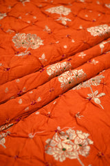 Orange Chiniya Banarasi Silk Fabric with Bandhni and Zari Meenakari