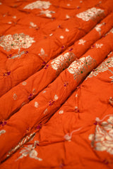 Orange Chiniya Banarasi Silk Fabric with Bandhni and Zari Meenakari