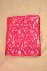 Pink Raw Silk Fabric with Gold Zari Woven Floral Jaal