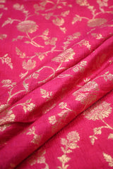 Pink Raw Silk Fabric with Gold Zari Woven Floral Jaal