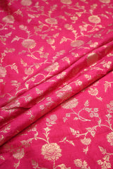 Pink Raw Silk Fabric with Gold Zari Woven Floral Jaal