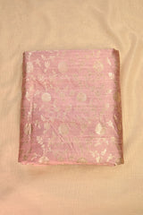 Pastel Pink Raw Silk Fabric with Gold Zari Floral Jaal