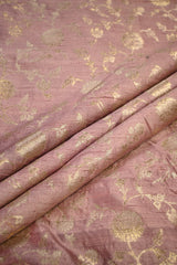 Pastel Pink Raw Silk Fabric with Gold Zari Floral Jaal