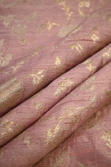 Pastel Pink Raw Silk Fabric with Gold Zari Floral Jaal