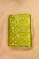 Lime Green Raw Silk Fabric with Zari Meenakari Floral Jaal