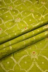 Lime Green Raw Silk Fabric with Zari Meenakari Floral Jaal