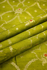 Lime Green Raw Silk Fabric with Zari Meenakari Floral Jaal