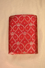 Deep Red Raw Silk Fabric with Zari Meenakari Floral Jaal