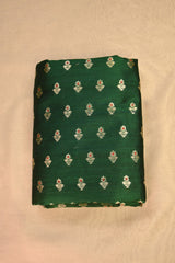 Bottle Green Raw Silk Fabric with Zari Meenakari Buti