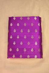 Purple Raw Silk Fabric with Gold Zari Floral Buti and Resham