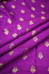 Purple Raw Silk Fabric with Gold Zari Floral Buti and Resham