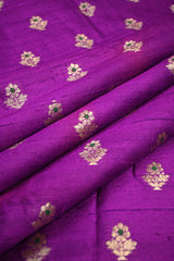 Purple Raw Silk Fabric with Gold Zari Floral Buti and Resham