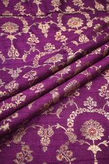 Magenta Banarasi Raw Silk Fabric with Watergold Zari Jaal
