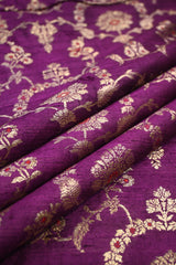 Magenta Banarasi Raw Silk Fabric with Watergold Zari Jaal