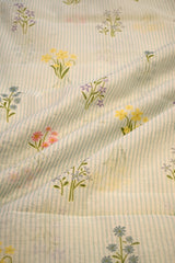 Light Blue Modal Cotton Fabric with Floral Printed Stripes and