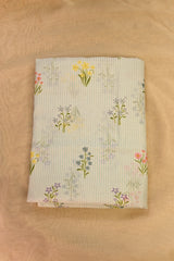 Light Blue Modal Cotton Fabric with Floral Printed Stripes and