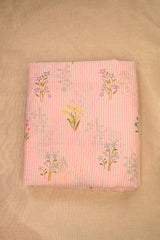 Pastel Pink Modal Cotton Fabric with Floral Printed Stripes
