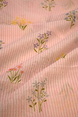 Pastel Pink Modal Cotton Fabric with Floral Printed Stripes