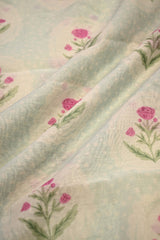 Sky Blue Modal Cotton Fabric with Shaded Digital Floral Motifs