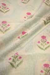 Sky Blue Modal Cotton Fabric with Shaded Digital Floral Motifs
