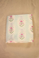 Sky Blue Modal Cotton Fabric with Shaded Digital Floral Motifs
